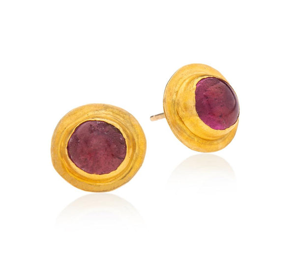 Nava Zahavi Yellow Gold Pink Tourmaline stud Earrings
