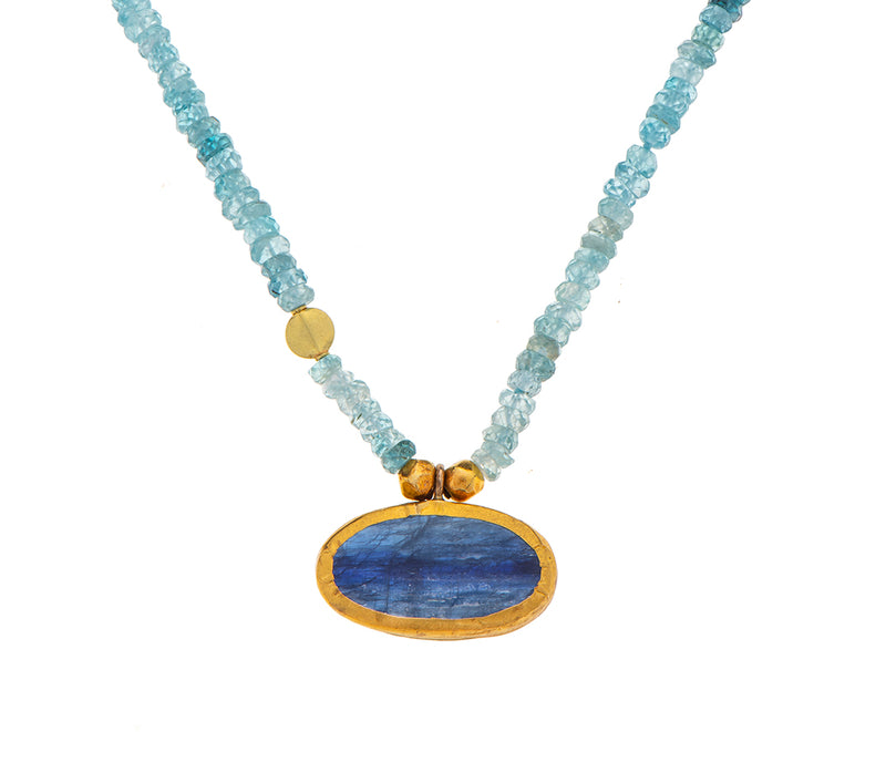 Nava Zahavi Aquamarine and Kyanite Yellow Gold Necklace