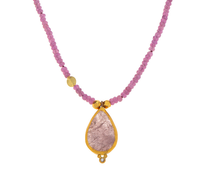 Nava Zahavi Pink Sapphire Yellow Gold Drop Necklace