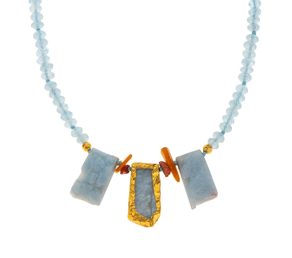 Nava Zahavi Aquamarine and Coral Yellow Gold Necklace
