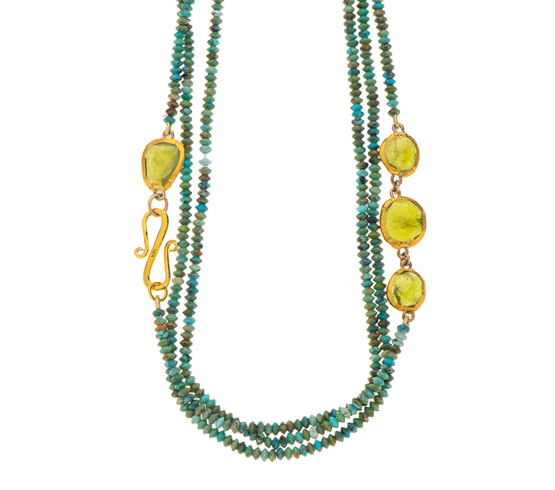 Nava Zahavi Turquoise and Tourmaline Yellow Gold Necklace