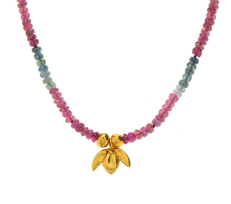 Nava Zahavi Multi Color Tourmaline Yellow Gold Flower Necklace