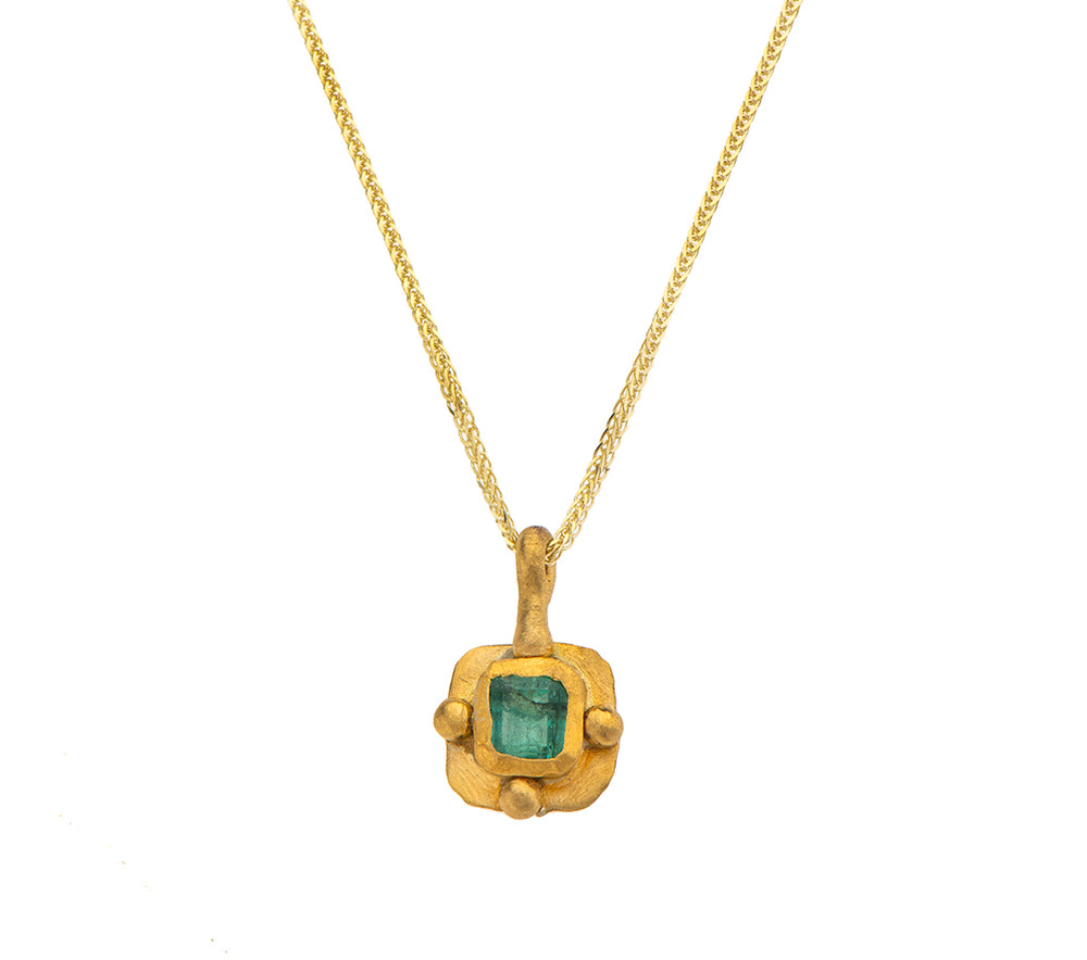 Nava Zahavi Yellow Gold Square Emerald Pendant Necklace