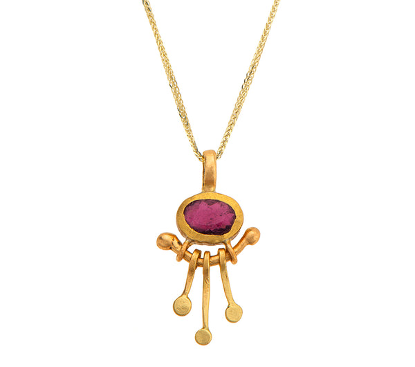 Nava Zahavi Yellow Gold Oval Garnet Pendant Necklace