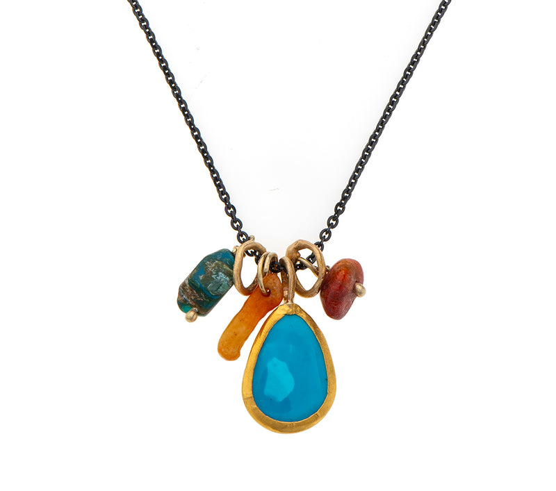 Nava Zahavi Yellow Gold Turquoise and Coral Necklace