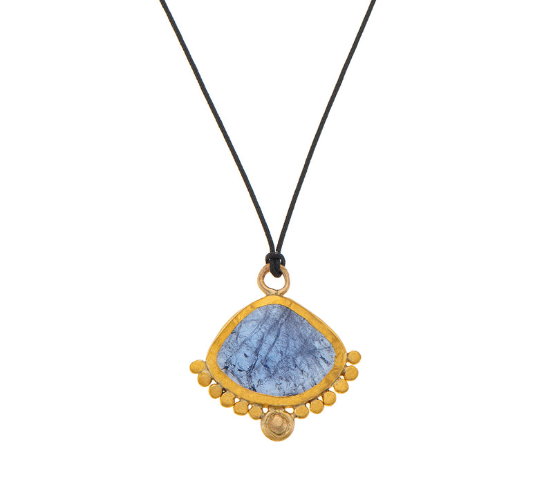 Nava Zahavi Yellow Gold Tanzanite on Black Cord Necklace