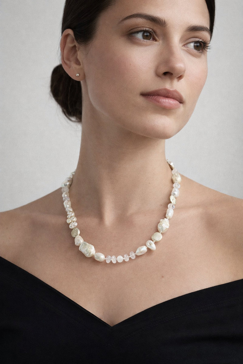Nava Zahavi Mixed Freshwater Pearls and Moonstone Necklace