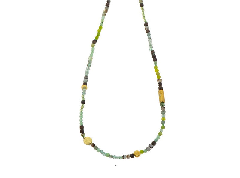 Nava Zahavi Yellow Gold Delicate Jade, Peridot, and Turquoise Necklace