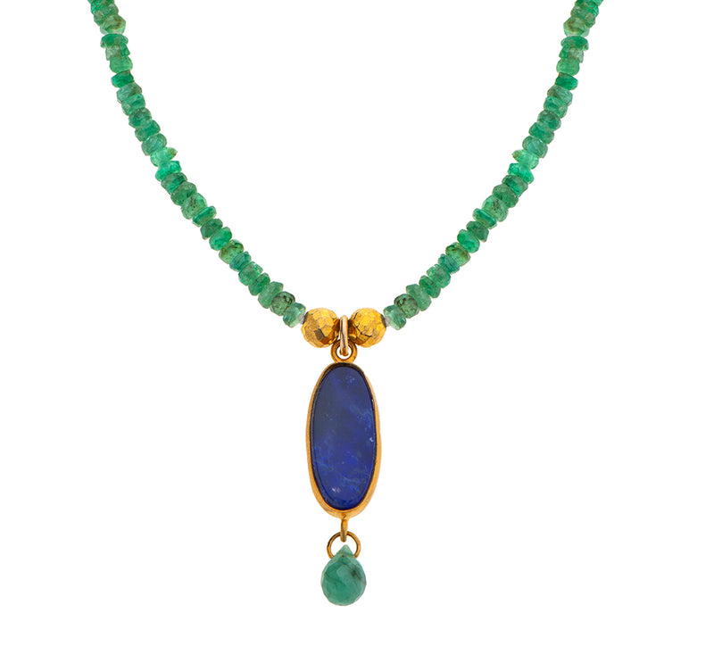 Nava Zahavi Yellow Gold Opal and Emerald Necklace