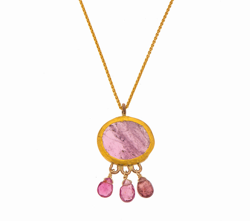 Nava Zahavi Yellow Gold Pink Tourmaline Pendant Necklace