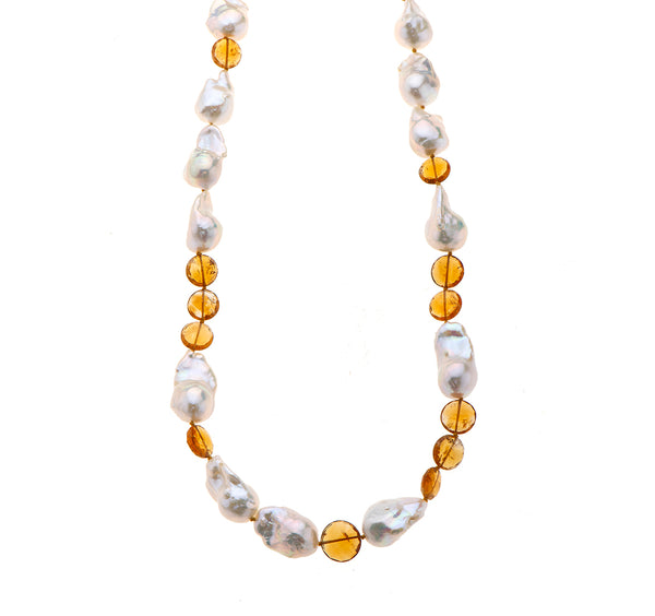 Nava Zahavi Mixed Necklace of Giant Freshwater Pearls and Citrine