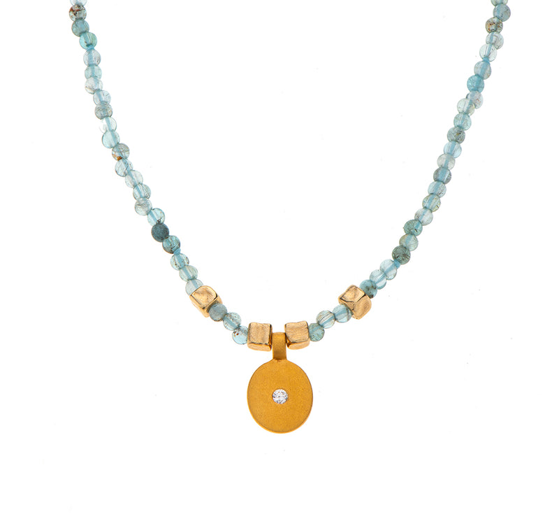 Nava Zahavi Delicate Apatite Necklace with Yellow 18K Gold Pendant Set with Diamond