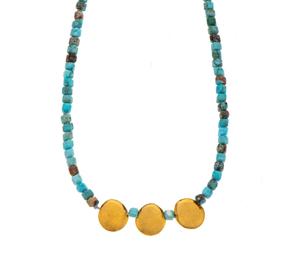 Nava Zahavi Turquoise Necklace with Three 18K Yellow Gold Nuggets
