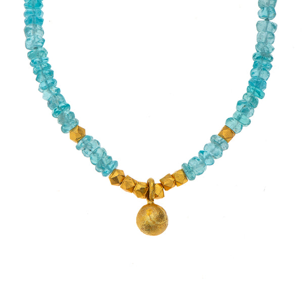 Nava Zahavi Aquamarine Necklace with 18K Yellow Gold Ball and Pyrite Beads