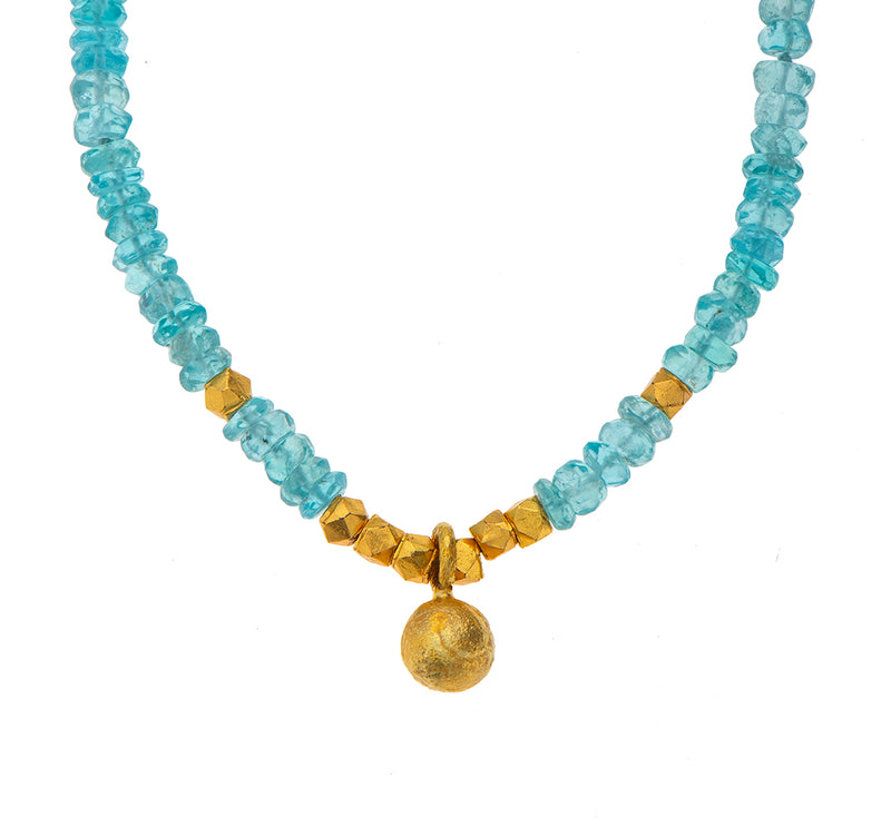 Nava Zahavi Aquamarine Necklace with 18K Yellow Gold Ball and Pyrite Beads