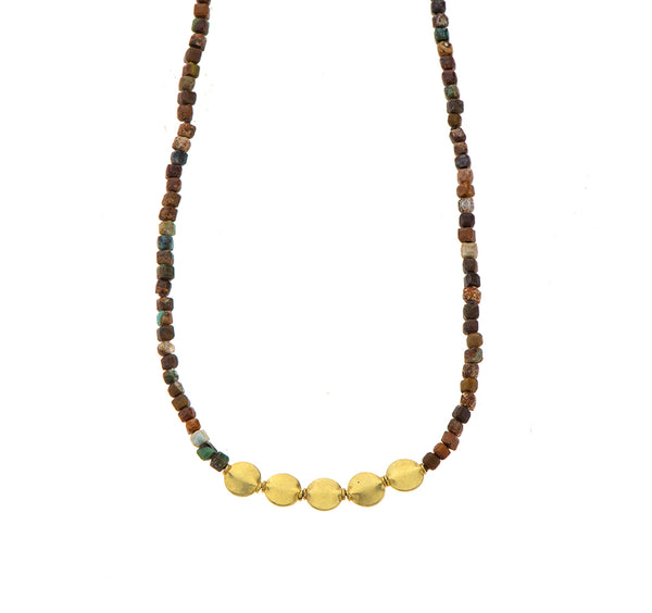 Nava Zahavi Agate Necklace with 5 Yellow 18K Gold Nuggets