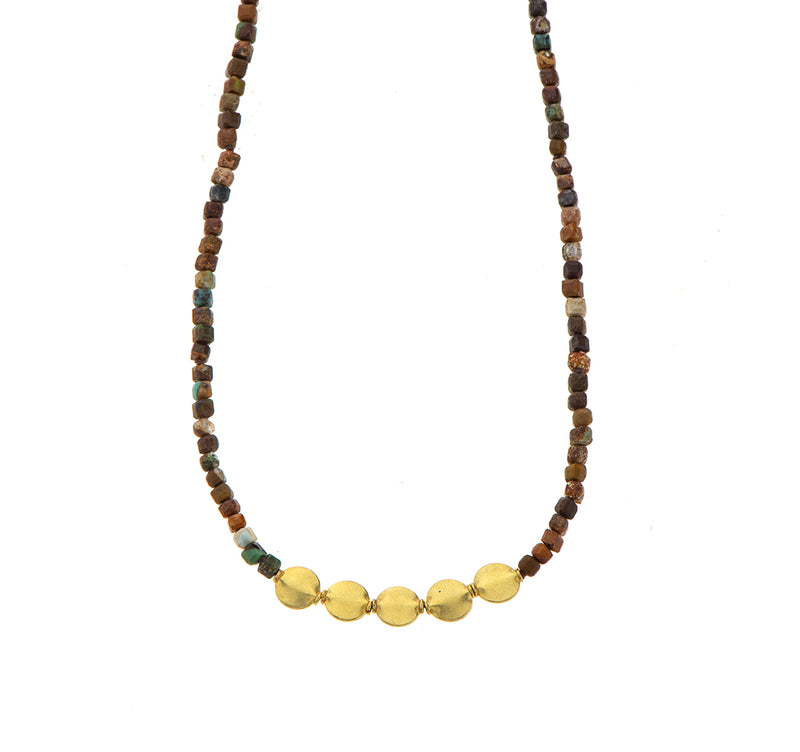 Nava Zahavi Agate Necklace with 5 Yellow 18K Gold Nuggets