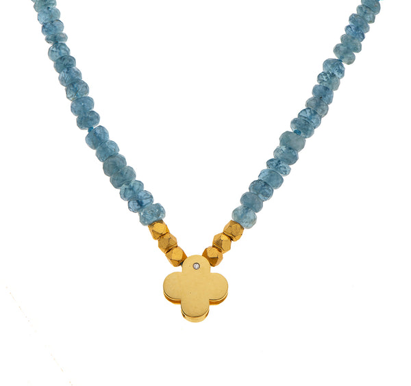 Nava Zahavi Yellow Gold Aquamarine Clover Pendant Necklace
