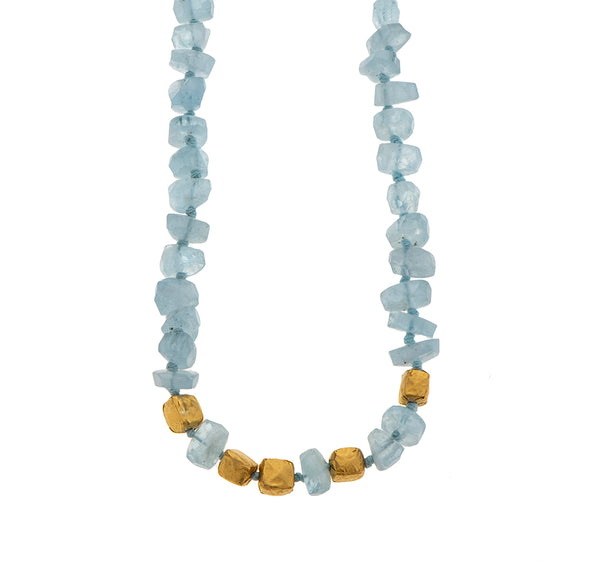 Nava Zahavi Yellow Gold Aquamarine Necklace with Five Wrapped Beads