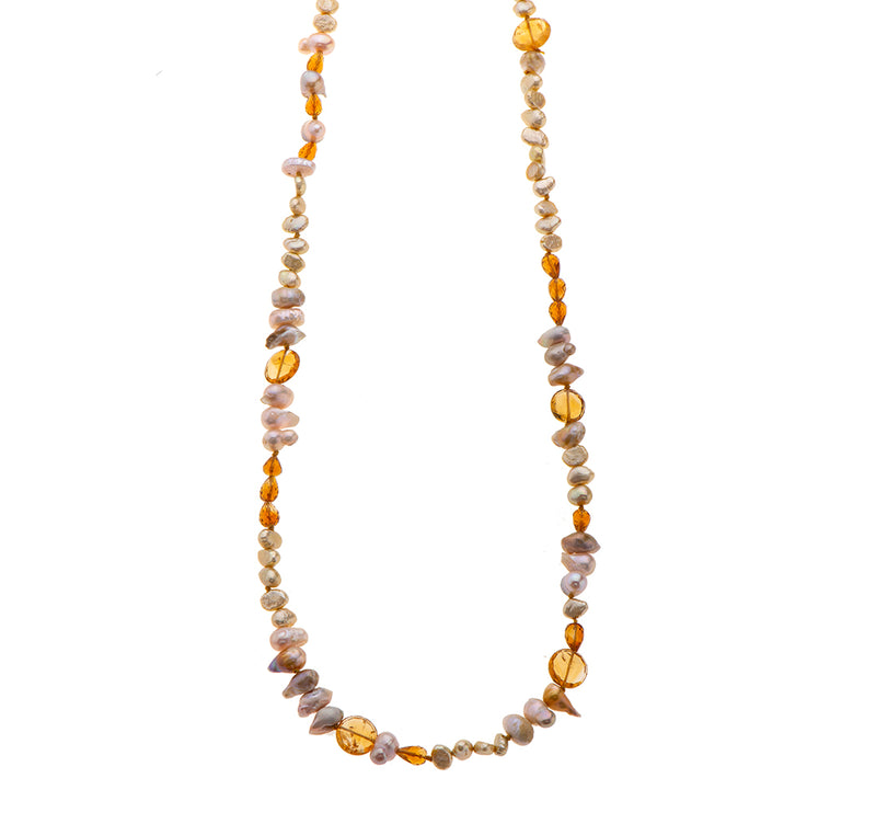 Nava Zahavi Citrine and Wild Keshi Pearls Necklace