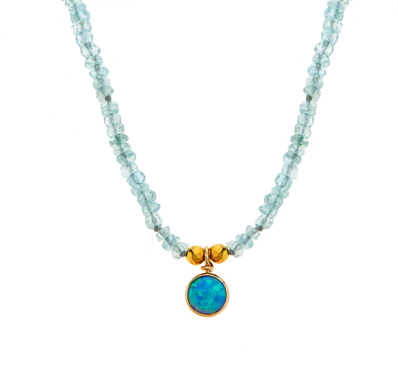 Nava Zahavi 14K Gold Aquamarine Necklace with Round Opal Pendant