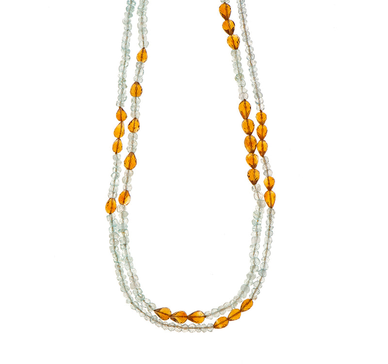 Nava Zahavi Yellow Gold Aquamarine and Citrine 52" Necklace