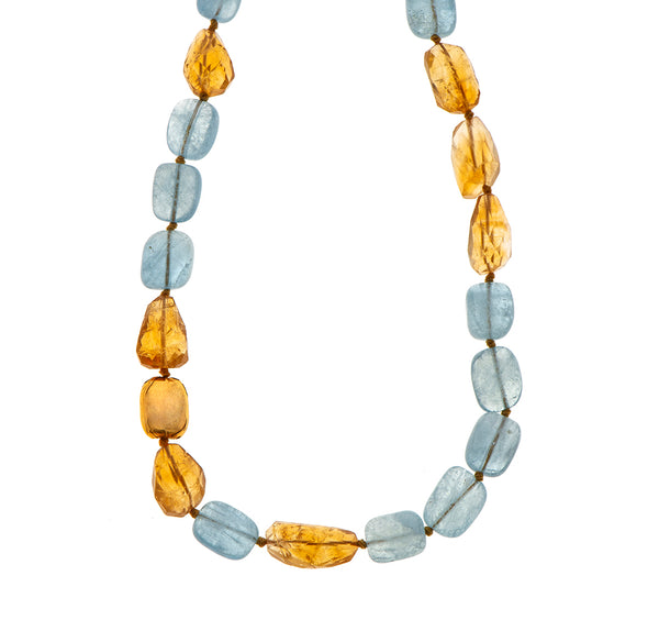 Nava Zahavi Yellow Gold Aquamarine and Citrine Nugget Necklace