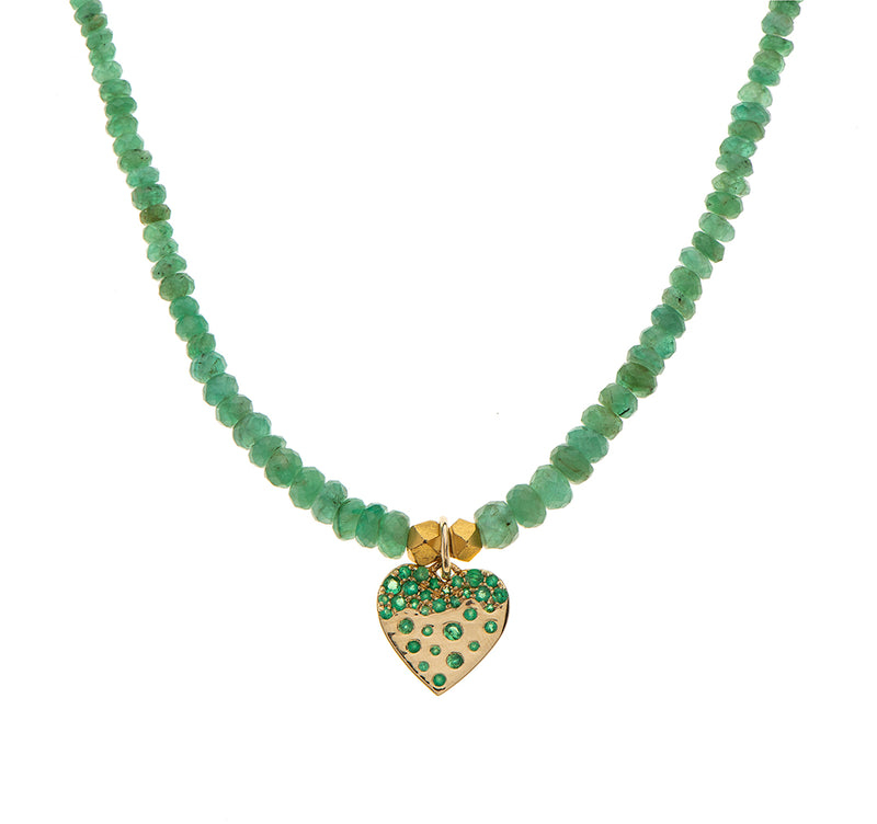 Nava Zahavi Yellow Gold Emerald Necklace Heart Pendant