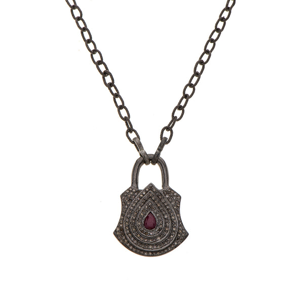 Nava Zahavi Sterling Silver Pendant with Diamonds and Ruby on Sterling Silver Chain