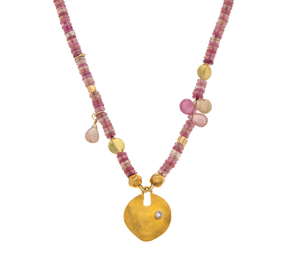 Nava Zahavi Yellow Gold Pink Sapphire Necklace with Diamond