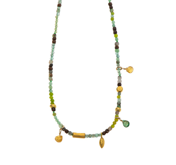 Nava Zahavi Yellow Gold Necklace of Turquoise, Peridot, and Chrysoprase