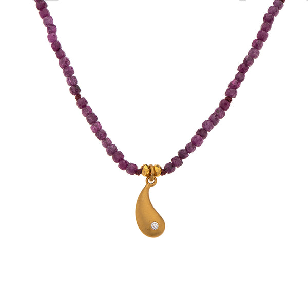Nava Zahavi Yellow Gold Ruby Wave Diamond Necklace