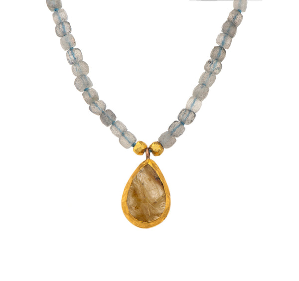 Nava Zahavi Yellow Gold Labradorite Necklace with Rutilated Quartz