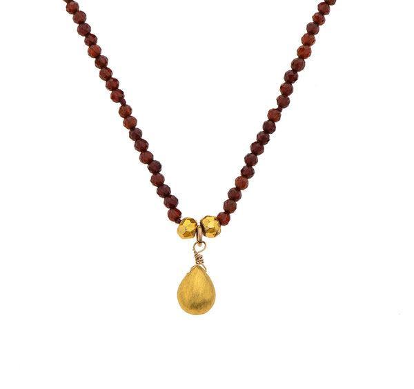 Nava Zahavi Yellow Gold Garnet Necklace with 22K Drop