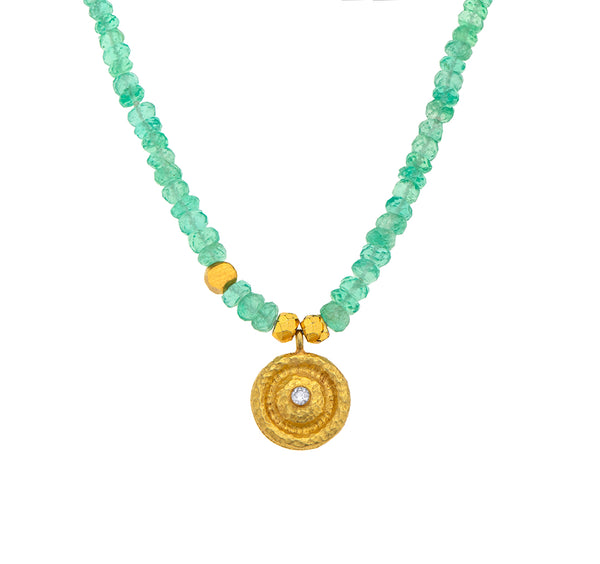 Nava Zahavi Yellow Gold Emerald Necklace with 22K Gold Diamond Pendant