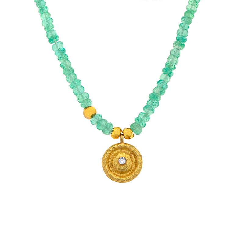 Nava Zahavi Yellow Gold Emerald Necklace with 22K Gold Diamond Pendant