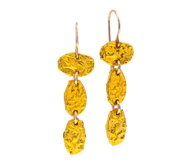 Nava Zahavi Yellow Gold Dangling Wrinkled Earrings
