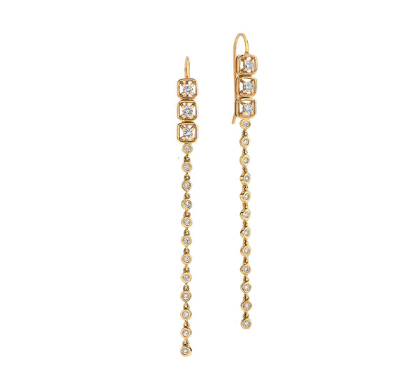 Nava Zahavi Long 18K Yellow Gold Diamond Earrings