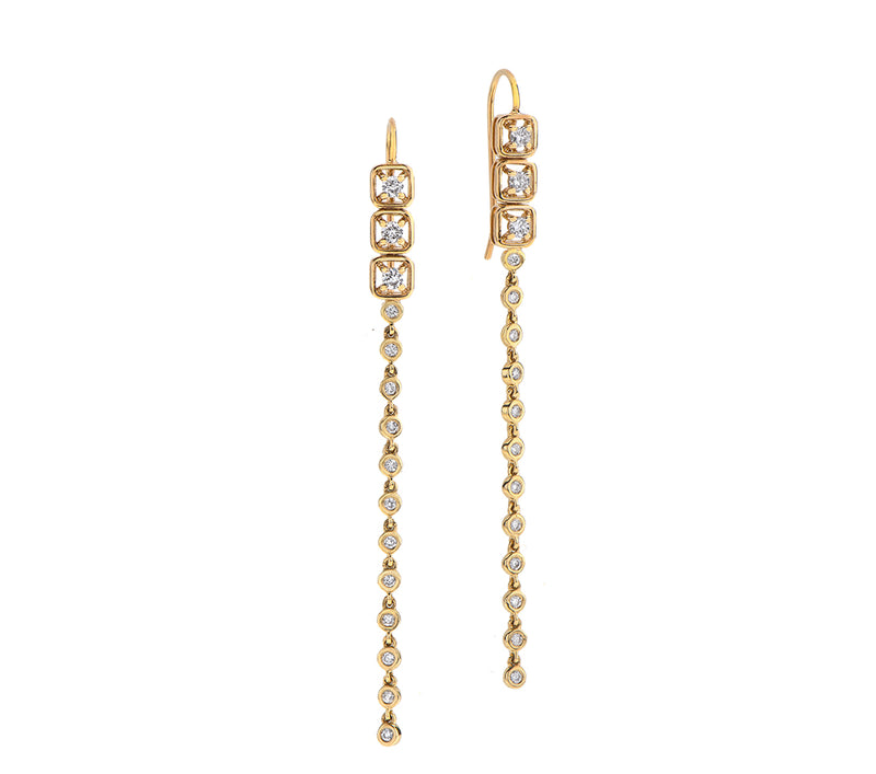 Nava Zahavi Long 18K Yellow Gold Diamond Earrings