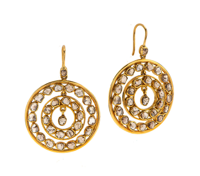 Nava Zahavi Large 18K Yellow Gold Round Diamond Earrings
