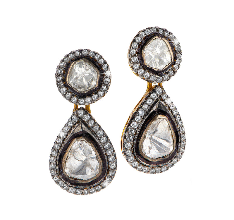 Nava Zahavi Double Raw Diamond Earrings in Oxidized Sterling Silver