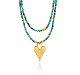 Nava Zahavi Double Strand Turquoise Necklace with Vermeil Heart Pendant