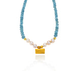 Nava Zahavi Aquamarine Pearl Necklace with 24K Solid Gold-Wrapped Pendant