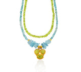 Nava Zahavi Yellow Gold Double Strand Peridot, Aquamarine and Tourmaline Necklace