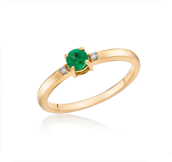 Nava Zahavi 18K Gold Ring Set with Tiny Emerald and Side Diamonds