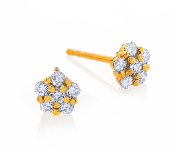 Nava Zahavi Flower Diamonds Stud Yellow Gold Earrings