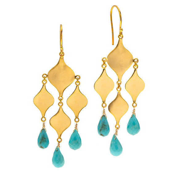 Nava Zahavi 14K Yellow Gold Chandelier Earrings with Turquoise Drops
