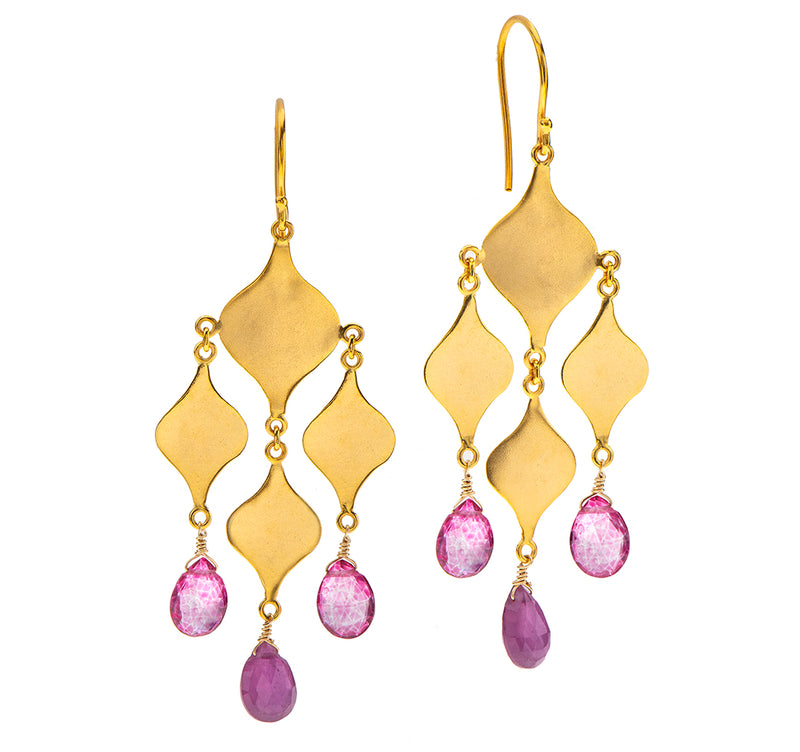 Nava Zahavi 14K Yellow Gold Chandelier Earrings with Pink Sapphire Drops