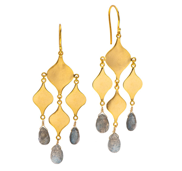 Nava Zahavi 14K Yellow Gold Chandelier Earrings with Labradorite Drops