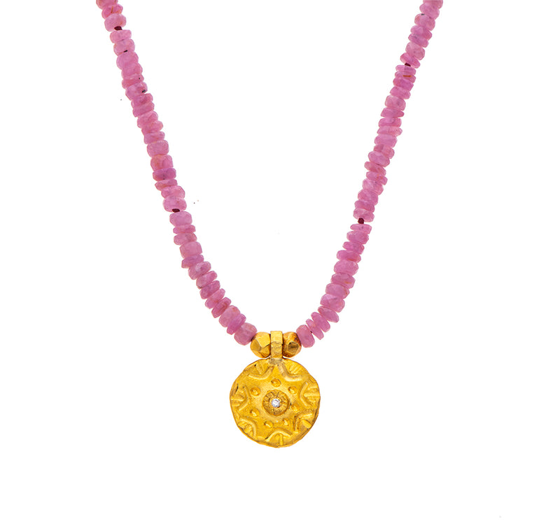Nava Zahavi Yellow Gold Pink Sapphire and Diamond Necklace